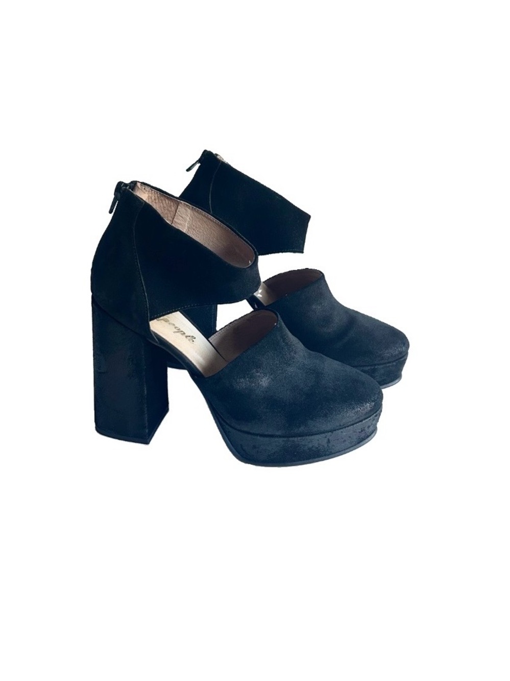 Free People Black Genuine Leather Close Toe Platform Heels size EUR 40, US 9.5